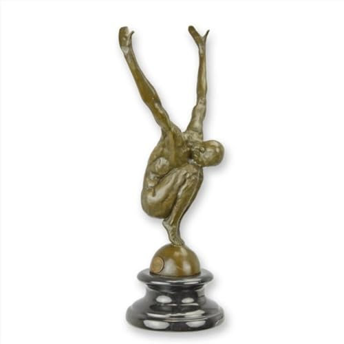Bronzeskulptur Nackter Mann 29,6 cm | Kunstvolle männliche Figur auf Marmorsockel | Handgefertigte Statue | Gewicht 1,5 kg | Exklusive Dekoration für Sammler