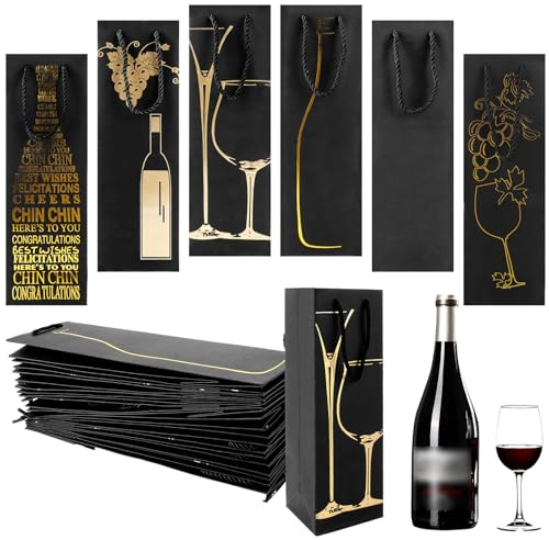DAJAVE 24 Stück Verschiedene Flaschentüten Geschenktüten für Wein Einzelne Flasche Weintasche, Wein Champagner Geschenktasche für Weihnachten, Wein Geschenktüten mit Griff
