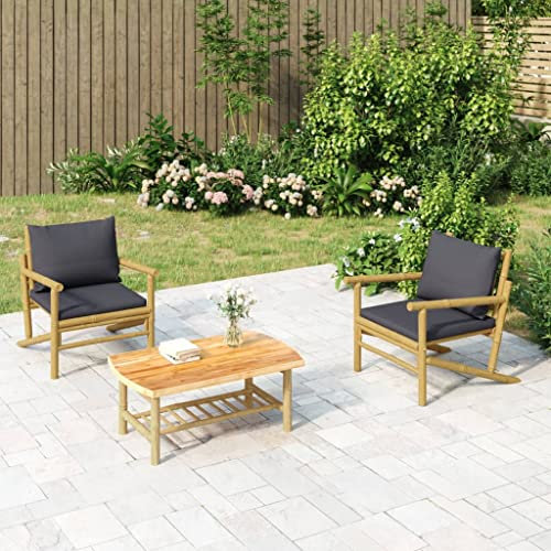 Brokky Gartenstühle 2 STK. mit Dunkelgrauen Kissen GartenstüHle Gartensessel Outdoor Garten StüHle Terassenstuhl Bambus