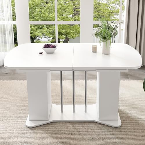 Wiuzo Ausziehbarer Esstisch, Esstisch oval mit Stauraum Automatischer Platzsparender multifunktionaler Teleskoptisch, 2 Türen, 4 Fächer, versilberte Beine, Weiß,120/160 x 80 cm