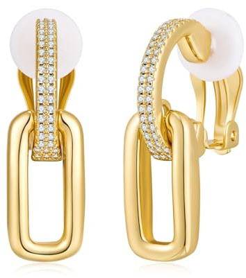 LILIE&WHITE Damen Ohrclips - Elegantes Design mit Zirkonia, Goldfarben, Hypoallergen, Nickelfrei, Nicht verblassend - Ohne Ohrlöcher tragbar - Geschenk für Damen