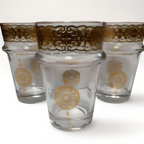 Générique Service de 12 Verres à Thé, verre a thé Marocains, verre a thé avec anneau, Motif Décoratif Doré