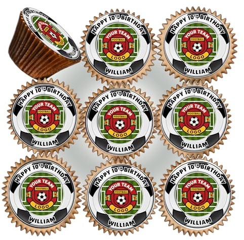 30 x YOUR FOOTBALL TEAM LOGO BIRTHDAY PERSONALISED EDIBLE ICING 3.8 cms CUPCAKE TOPPERS DECORATIONS FB-226
