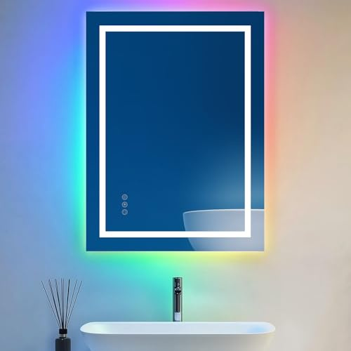AllRight LED Badezimmerspiegel mit RGB & 3 Farbtemperaturen | 50x70 cm Anti-Beschlag Spiegel | Dimmbar, IP65 Wasserschutz | Einfache Montage | Sicherheitsglas