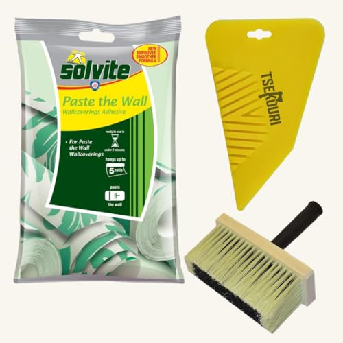 Tsekouri Wallpaper Brush & Smoother to Work with Paste The Wall Adhesive (5 Rolls) Sachet Wallpaper Adhesive Smooth Easy Quick Mix