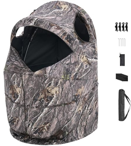 VEVOR Persiana de Caza Individual con Bolsa de Transporte, Camuflaje, Refugio Oculto Reforzado y Duradero con Puerta y Ventana Silenciosas con Cremallera, a Pavos y Ciervos， 1130 x 920 x 1350 mm
