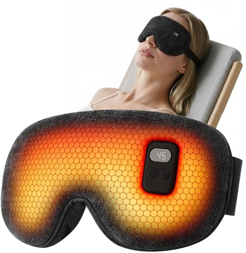 Heated Eye Mask: Cordless Warm Eye Compress - Rechargeable Silk Sleep Mask for Sleep Travel Office - Moist-Warming Mask with Adjustable Heat & Timer Washable Cover, Gift for Women Men Thermal Pillows