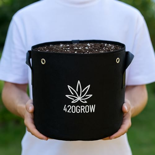 420Grow Stofftopf – Atmungsaktiver Pflanzensack mit Griffen, Ösen & Klettverschluss, 3er Pack - perfekt für deinen Grow (12L)