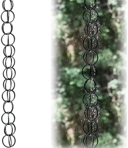 Rytgdxss Chaine de Pluie 2.2m Gouttière Élégante et Écologique pour Drainage des Eaux de Pluie Décoration de Jardin Zen et Moderne Double Anneau Noir–A-2.2m