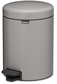 Brabantia NewIcon Pedal Bin 5L - Small Waste Bin for Bathroom or Toilet - Soft Closing Lid - Light Pedal Operation - with Removable Inner Bucket - Non-Slip Base - Soft Grey - 21 x 27 x 29 cm