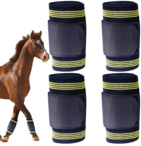 Bandages pour Jambes de Cheval Bandage Élastique Équestre | 4 Rouleaux de Bandages de Maintien pour Chevaux Pour Vétérinaire Prévention Lésions Tendons Sabots Entraînement Course
