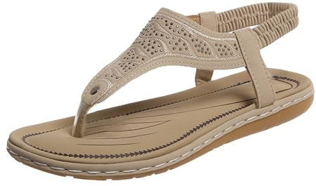 Sandalias de verano para mujer, estilo bohemio, con plantilla para el pie, zapatos de playa, antideslizantes, sandalias planas vintage, sandalias planas cómodas, sandalias de ocio, ligeras