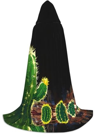 LPLSNWS Cactus with yellow flowers Patterned M long hooded cape, cosplay costume, suitable for holiday parties.