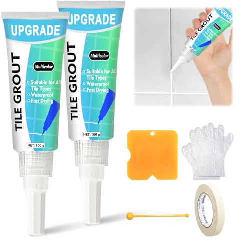 Kit de reparación de juntas de azulejos, 2 bolígrafos de lechada con herramientas para baño y cocina, huecos en fregadero de porcelana, bañera, inodoro, secado rápido y renovador de juntas impermeable