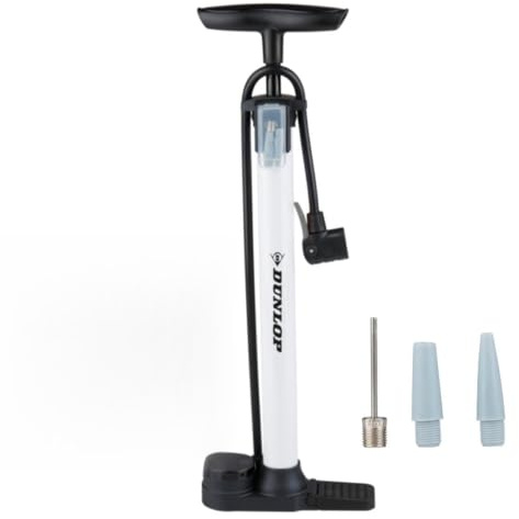 Dunlop Fahrradpumpe mit Manometer und Fahrrad Reparaturset 14 teilig - Fahrrad Werkzeug Set mit Mini Pumpe und Flickzeug - Für Presta Dunlop Schrader Ventil - Schwarz