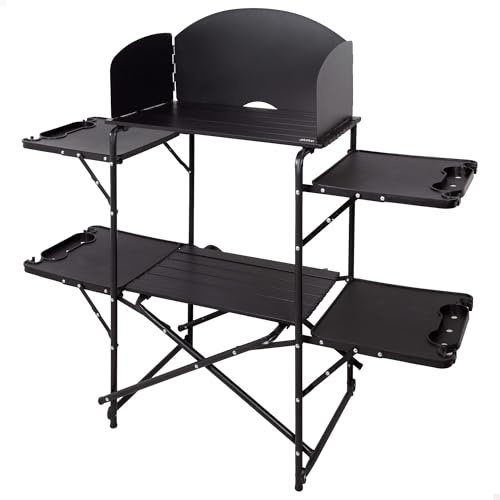 AKTIVE Armoire de Camping Pliante, Noire, 130 x 48 x 118 cm, Structure en Acier, supporte 30 kg, Sac de Transport, Table Pliante Portable, mobilier pour Camping-Car (63175)