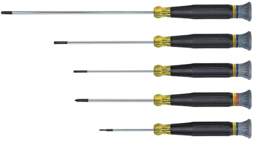 Klein Tools 85614 Precision Screwdriver Set, Electronics Slotted and Phillips Screwdrivers with Rotating Caps and Color-Coded Rings, 5-Piece