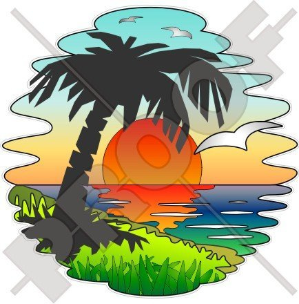 Tropischer Sonnenuntergang, exotischer Urlaub, Palme 140 mm Vinyl-Stoßstangenaufkleber, Aufkleber