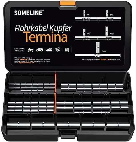 SOMELINE DIN-Serie Ringkabelschuh-Set, Stoßverbinder, Quetschverbinder, Quetschkabelschuhe für Kabel blank 0,34mm² - 6mm², 10mm² - 16mm², unisoliert, mit Kabelösen, geeignet für 16S Crimpzange