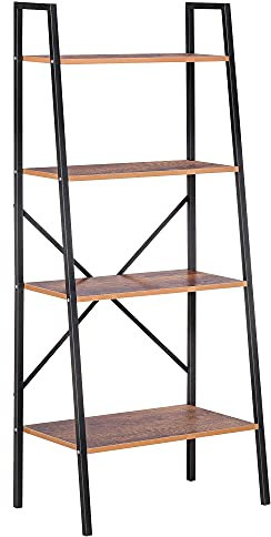 HOMCOM 4-Tier Vintage Ladder Shelf Bookcase Wood Storage Rack Stand Plants Display Black Brown