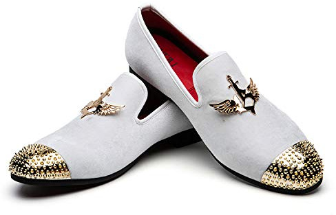 JITAI Men's Penny Slip-On Leather Lined Loafer Men Shoes, White-01, 8 UK
