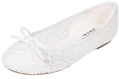 Feversole Round Toe Lace Ballet Crochet Flats,Scarpe comode e Traspiranti da Donna, comode Scarpe Traspiranti da Donna con Punta Tonda e Lacci Pizzo Bianco 36