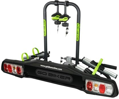 GO BIKER Portabici Beat per 2 Biciclette a Sfera di Traino antifurto, 15 kg, Telaio in Acciaio/Alluminio, Bracci Regolabili Tutti i Tipi di Biciclette, Doppia Chiusura di Sicurezza, 13 a 7 Pin