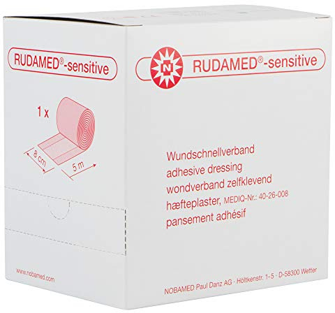 RUDAMED sensitive Wundschnellverband gerollt aus Vliesstoff, Größen:5 m x 8 cm