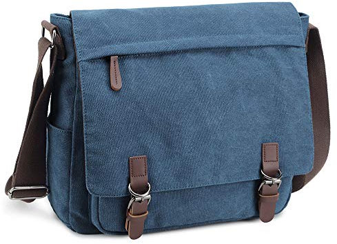 Imyth Messenger Bag for Men and Women, Retro Canvas Shoulder Bag Satchel For College fit 15.6 Inch Laptop (Dark Blue)