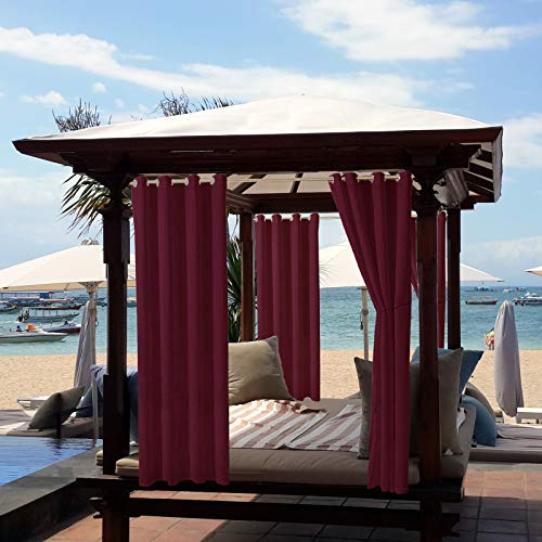 ele ELEOPTION Outdoor Vorhänge Wasserabweisend, UV Schutz Outdoor Vorhang mit Ösen,Winddicht Blickdicht Vorhang Innen und Außen Gardinen für Garten Hof Balkon (2 Stücke/ 132 X 240cm, Weinrot)