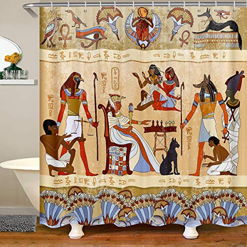 Loussiesd Cortina de ducha tribal de Egipto para niños, cortina de ducha de tela de Egipto para niños, cortina de baño de estilo egipcio, resistente al agua, cortinas de 180 x 180 cm