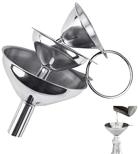 SPEACOUR 3 PCS Embudo de Acero Inoxidable Mini Embudo de Cocina Juego de Embudo de Mermelada de Grado Alimenticio Embudo Grande, Mediano y Pequeño de 3 Tamaños para Agua Especias Aceite de Vino