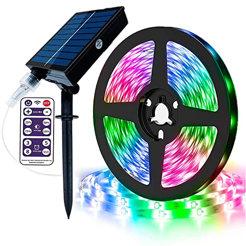 KINGCOO 300LED Solar Strip Lights Outdoor, Waterproof 5M Flexible LED Ribbon Rope String Light 8Modes Remote for Garden Pathway Christmas Wedding Party Umbrella Courtyard Decoration (Multicolor)