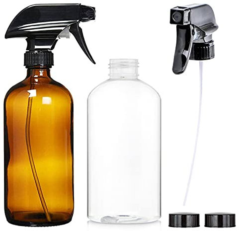 Conjunto de Botellas de Spray de Vidrio 2pcs Botella de Spray de Vidrio 500 ml Dispensador Cristal Ámbar Botella Vidrio Ámbar Botella De Spray para Aceite Esencial Agua Baño Belleza (6 piezas)