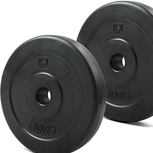KK Vinyl Weight Plate Set. For 1 Inch Barbell Bar Dumbbells Weight Disc Pair. 2 x 2.5kg, 5kg or 10kg Barbell Weight Plates. Dumbbell Plates for Home or Gym Training or Weightlifting. (2 X 10kg)