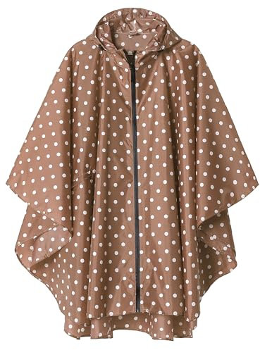 SaphiRose PONCHO Regenponcho Damen Herren wasserdichte, Regencape mit Kapuze Reißverschluss, Regenmantel Damen Wiederverwendbar, Regenponcho Fahrrad Wandern, Regenjacke Damen Leicht, Braun mit Spitze