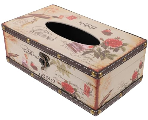 HEMOTON Retro Tissue Box Aus Holz Kreativer Taschentuchhalter Mit 25.2X5.5X3.7 Zoll Für Wohnzimmer Büro Esszimmer Stilvolle Serviettenbox Im Britischen Design 1889 Muster
