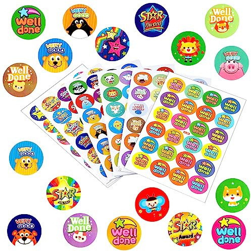 NEBURORA 1440 Pcs Motivational Praise Students Reward Stickers for Teachers | Cartoon Animal and Star Stickers，Encouraging Phrases Stickers for Students，60 Sheets Reward Stickers，Teachers Praise Stickers