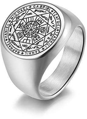 Mesnt Wedding Ring for Men, Stainless Steel 18MM Round Signet Ring for Men Silver, Size R 1/2