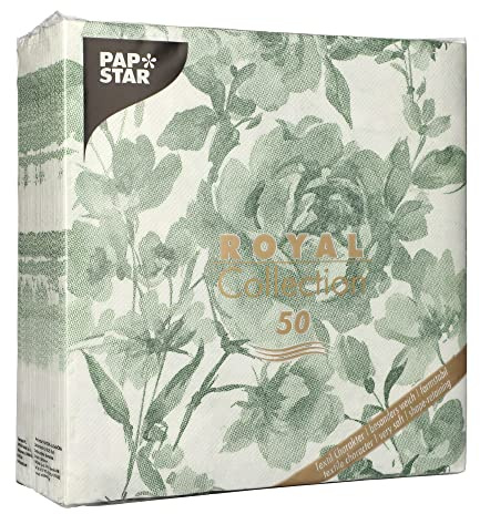 Papstar 50 Servietten ROYAL Collection 1/4-Falz 40 cm x 40 cm dunkelgrün Rose