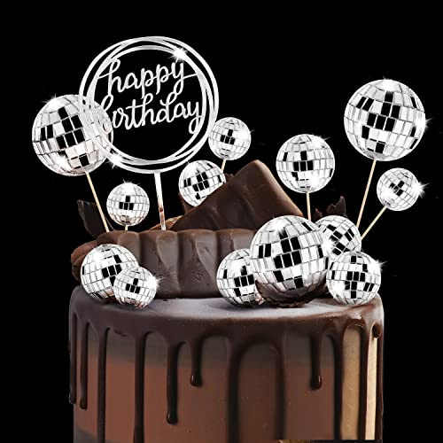 Disco Ball Cake Topper 70s Happy Birthday Disco Ball Cake Decorations | Cupcake Toppers Cake Picks for Birthday Disco Theme 70s Party Supplies