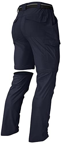 Men's Hiking Pants Convertible Zip Off Lightweight Waterproof Quick Dry Outdoor Fishing Travel Safari Camping Navy 30