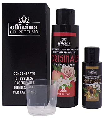 Perfume esencia perfumada para la colada, 100 ml, fragancia de melocotón Momo y ámbar (+30 ml de fragancias) concentrado fuerte, con higienizante