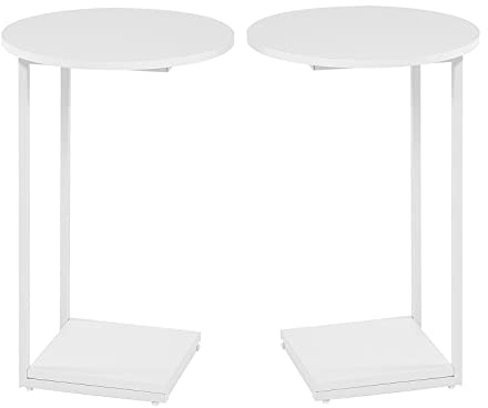 HDANI C-format sidobord set om 2, runt soffbord soffbord nattduksbord laptopbord, metallram, träplatta, soffbord för vardagsrum sovrum, 40 x 40 x 60 cm, vit