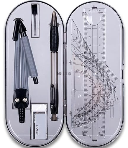 8 stück Geometrie Set Zirkel Geometrie Kit inkl Winkelmesser Kompass Bleistift Führen Minen Bleistift Radiergummi mit Aufbewahrungsbox für Architekten Ingenieure Studenten
