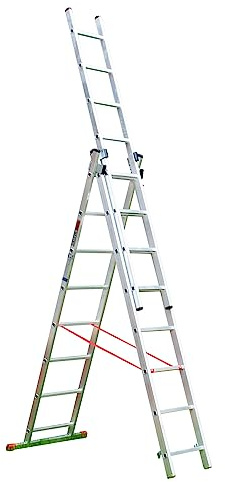 Home Master® 3 Section Combination Ladder | A-Frame, Extension Ladder, Step Ladder | Lightweight Aluminium | Stabiliser Bar | 150kg Weight Rating | EN131 Certified (8 Rung)