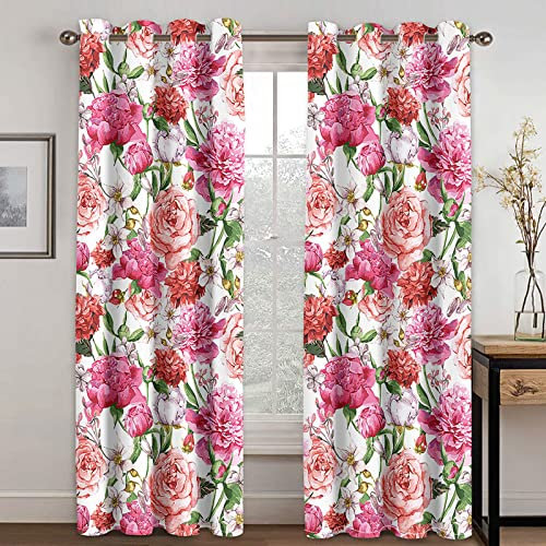 Blackout Curtains For Bedroom Print 3D Pattern Pink Colourful Rose Petals Kids Curtains Boys Blackout 42x63 Inch Curtain Eyelet Thermal Insulated, Window Drapes 2 Panels Curtains For Living Room
