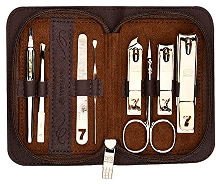 Fingernagelknipser-Set Maniküre-Set, 8-in-1-Edelstahl-Pediküre-Set, professioneller Nagelknipser, Nagelpflege-Werkzeuge, Pflegeset mit Nasenhaarschere, leicht und tragbar Nagelpflegesets ( Color : Bru
