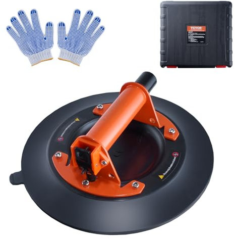 VEVOR Glass Suction Cup, 10 990 lbs Load Capacity, Vacuum Suction Cup with Steel Handle & Carry Box, Heavy Duty Industrial Suction Cup Lifter Tool for Glass, Granite, Tile, Metal, Wood Panel Lifting