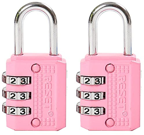 RESET-071 Mini-Zahlenschloss, 3-stellig, neu codierbar, Rosa, 2 Stück | Zwei kompakte 3-stellige Schlösser ohne Schlüssel für Reißverschlüsse, Tagebücher und kleine Boxen im Innenbereich.